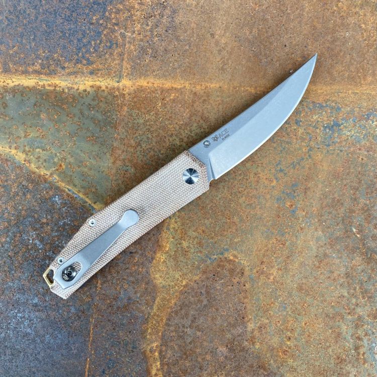 GiantMouse ACE Clyde Natural Canvas Micarta Elmax Stonewashed Blade Titanium Deep Carry Clip